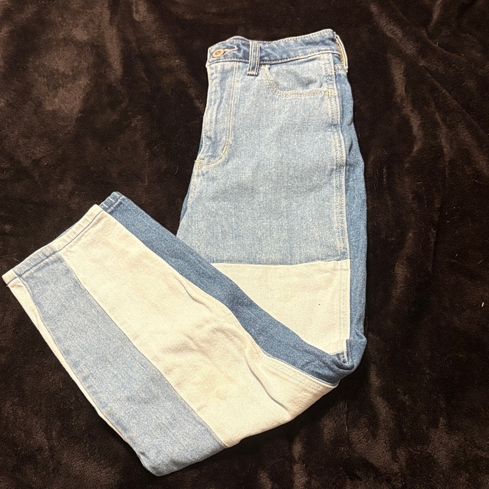Hollister Blue and White High-Rise Jeans